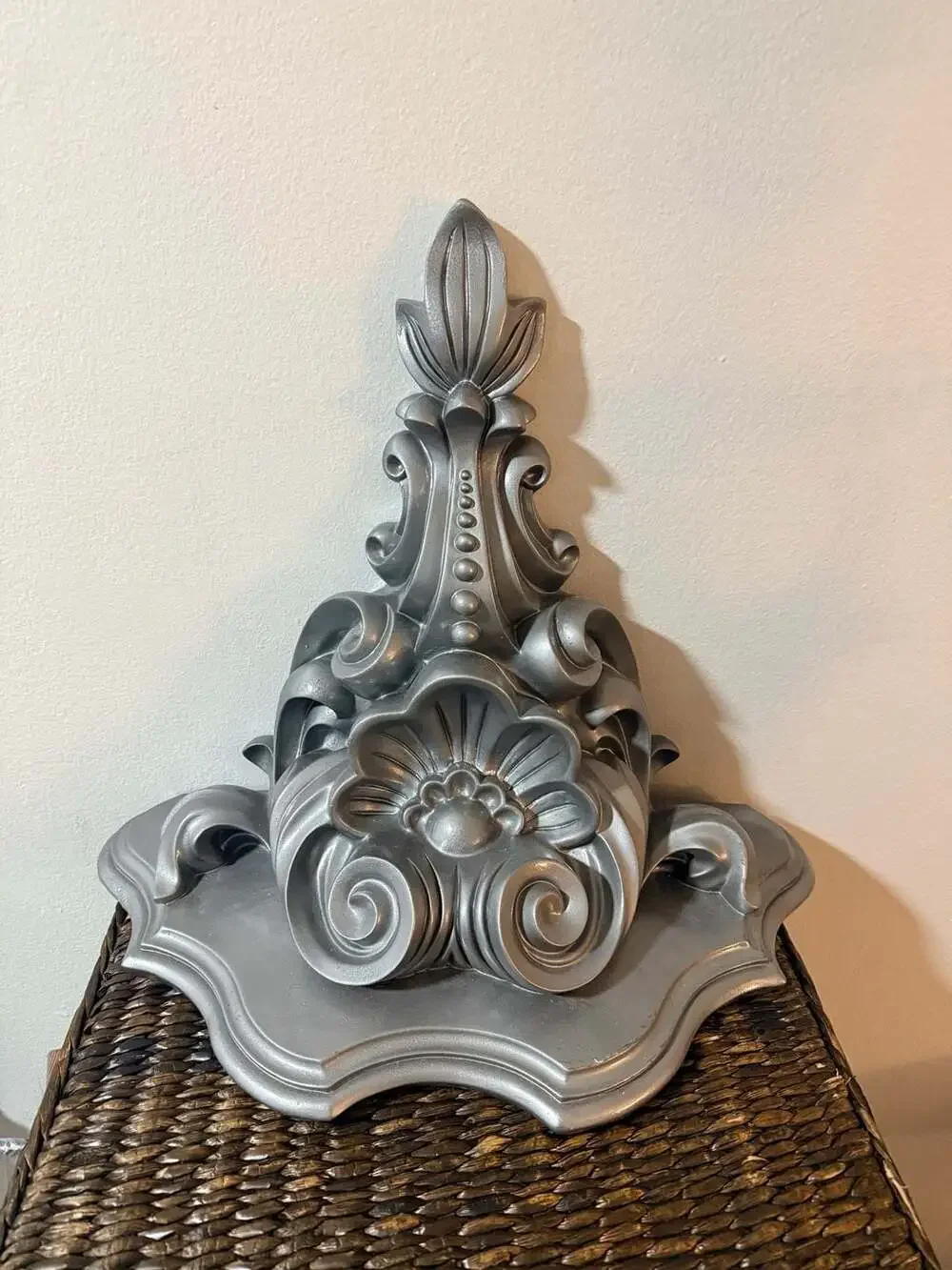 Set of 2 Vintage Ornate Rococo Style Silver-Painted Wall Shelf/Accent